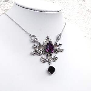 Purple Gothic necklace, gothic jewelry, Fleur De Lis necklace, silver victorian necklace for women image 5