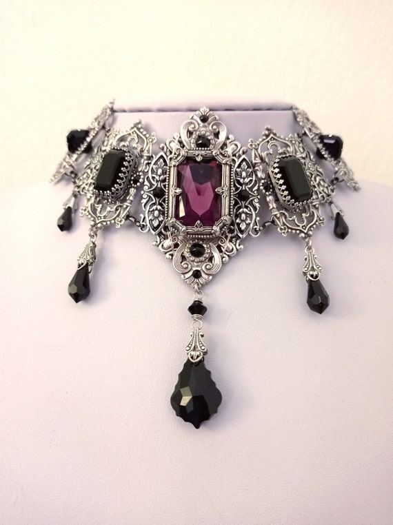Purple and Black Gothic Choker, Gothic Jewelry, Statement Necklace,  Victorian Necklace, Halloween Wedding - Etsy