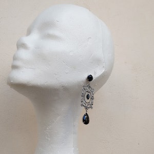 Black Gothic earrings Gothic Jewelry Long black earrings Dangle Silver Dramatic Earrings Black crystal // Long Statement Aranwen image 2