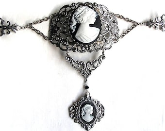 Silver Victorian Gothic choker with black cameos Vampire Jewelry filigree choker costume jewelry