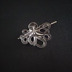 Octopus Brooch, Shawl Pin, Kraken Scarf Pin Hair Pin Silver, octopus pin, Sweater Cardigan, steampunk jewelry image 3