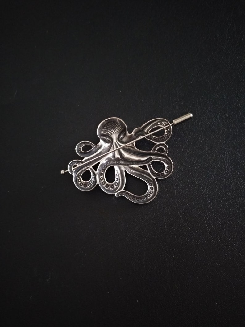 Octopus Brooch, Shawl Pin, Kraken Scarf Pin Hair Pin Silver, octopus pin, Sweater Cardigan, steampunk jewelry image 3