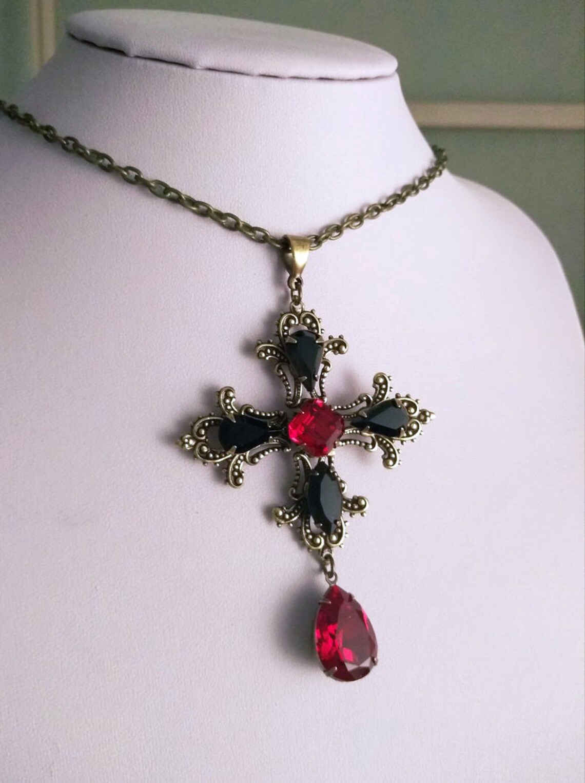 Gothic Jewelry Gold Cross Necklace Goth Necklace Brass Etsy