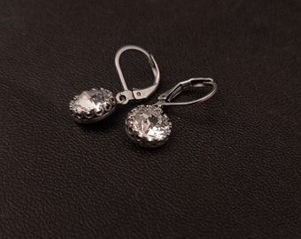 Round crystal earrings, dangle drop earrings, simple bridal earrings, bridesmaid earrings