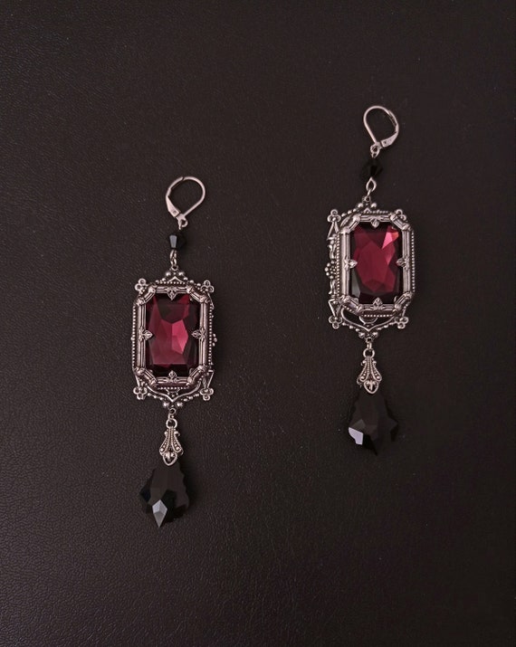 Burgundy Gothic Earrings Vampire Gothic Jewelry Black Dangle - Etsy