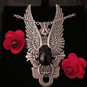 Black Onyx necklace, Angel Wings Necklace, Gothic Jewelry, Vampire Jewelry, Gothic pendant, black onyx pendant image 8