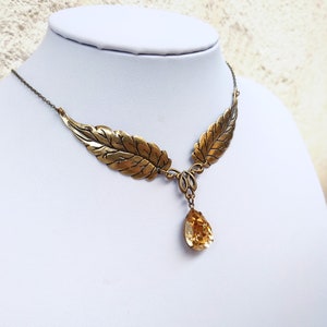 Brass Leaf necklace, Woodlands Jewelry, Fairy Jewelry forest nymph, gold crystal leaf necklace brass autumn necklace, fall jewelry image 5