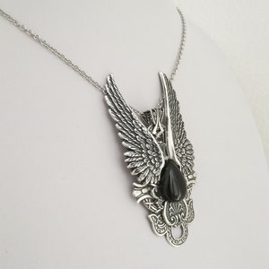Black Onyx necklace, Angel Wings Necklace, Gothic Jewelry, Vampire Jewelry, Gothic pendant, black onyx pendant image 3