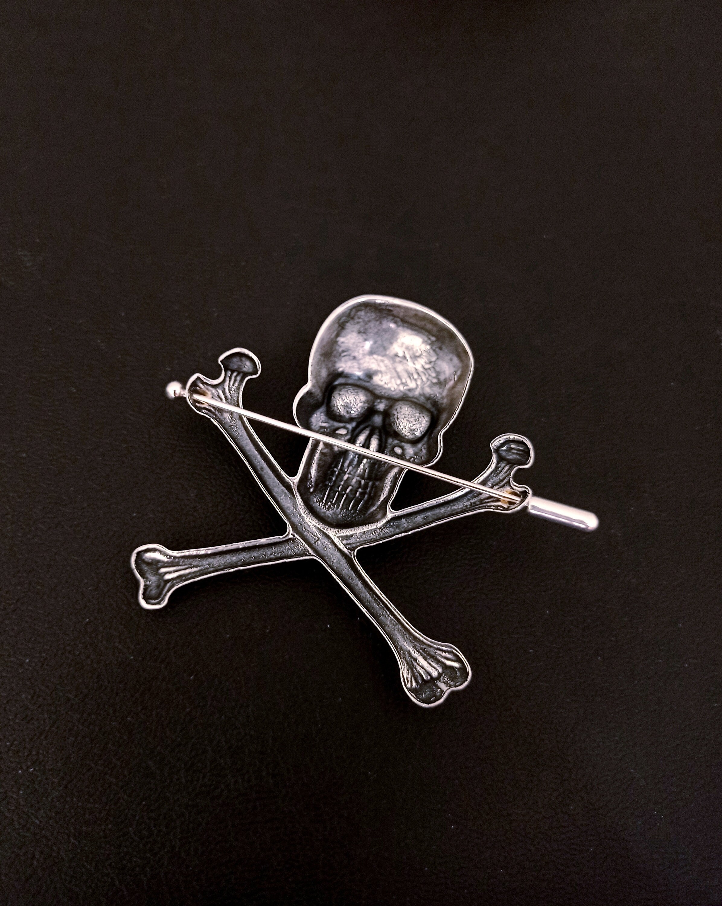 Large Skull Pin, Skull Brooch, Skull and Crossbones Shawl Pin