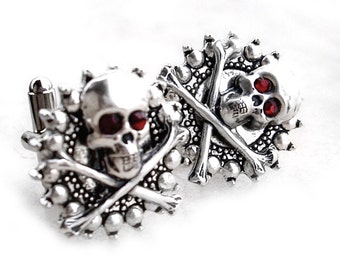 Silver Skull Cufflinks Gothic Jewelry for men steampunk clothing man gift for husband Gothic Cufflinks crossbones Halloween boyfriend