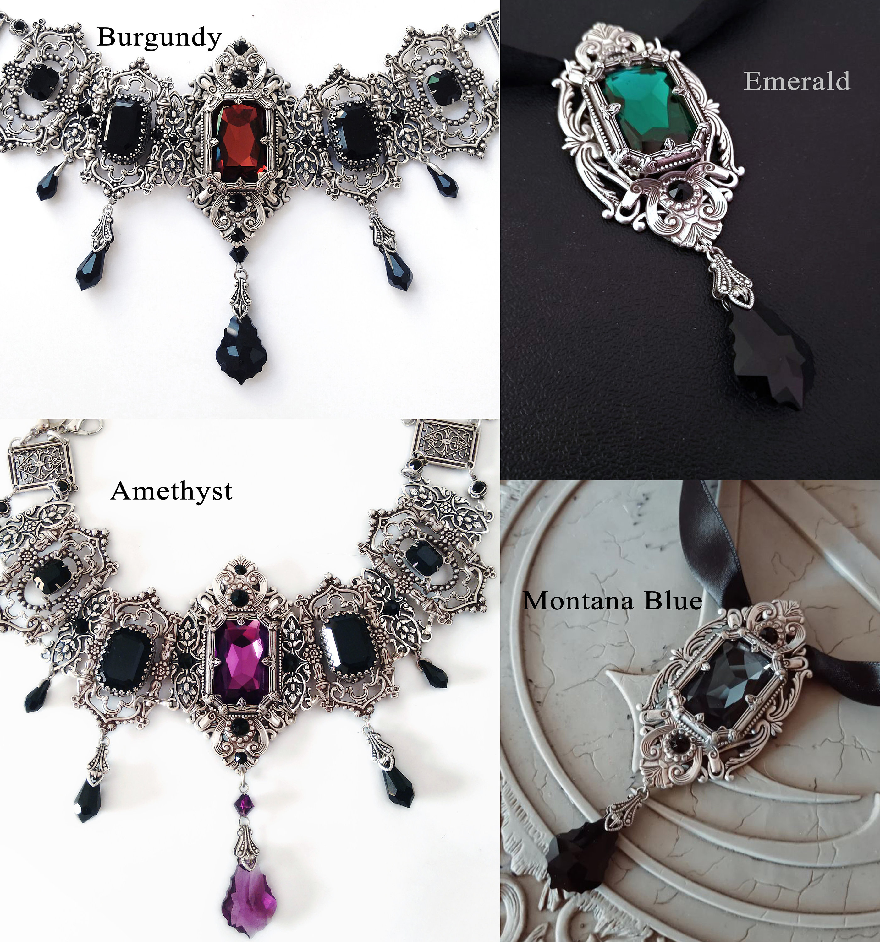 Gothic Jewelry Set with Black Swarovski Crystal Choker and Earrings –  Aranwen's Jewelry