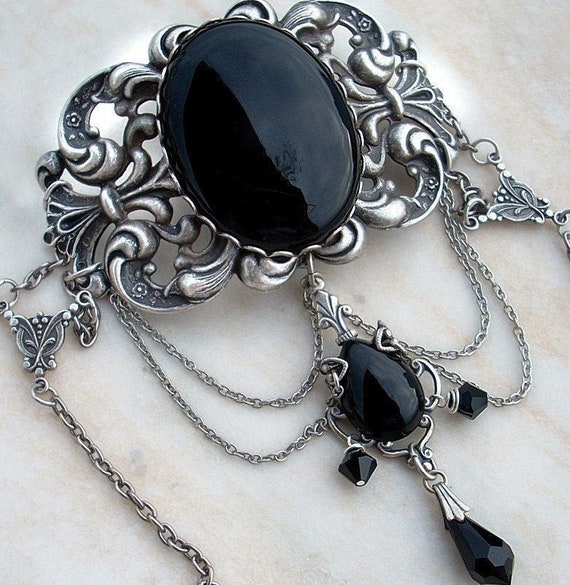 Black Onyx Choker Gothic Choker Gothic Jewelry Silver Choker