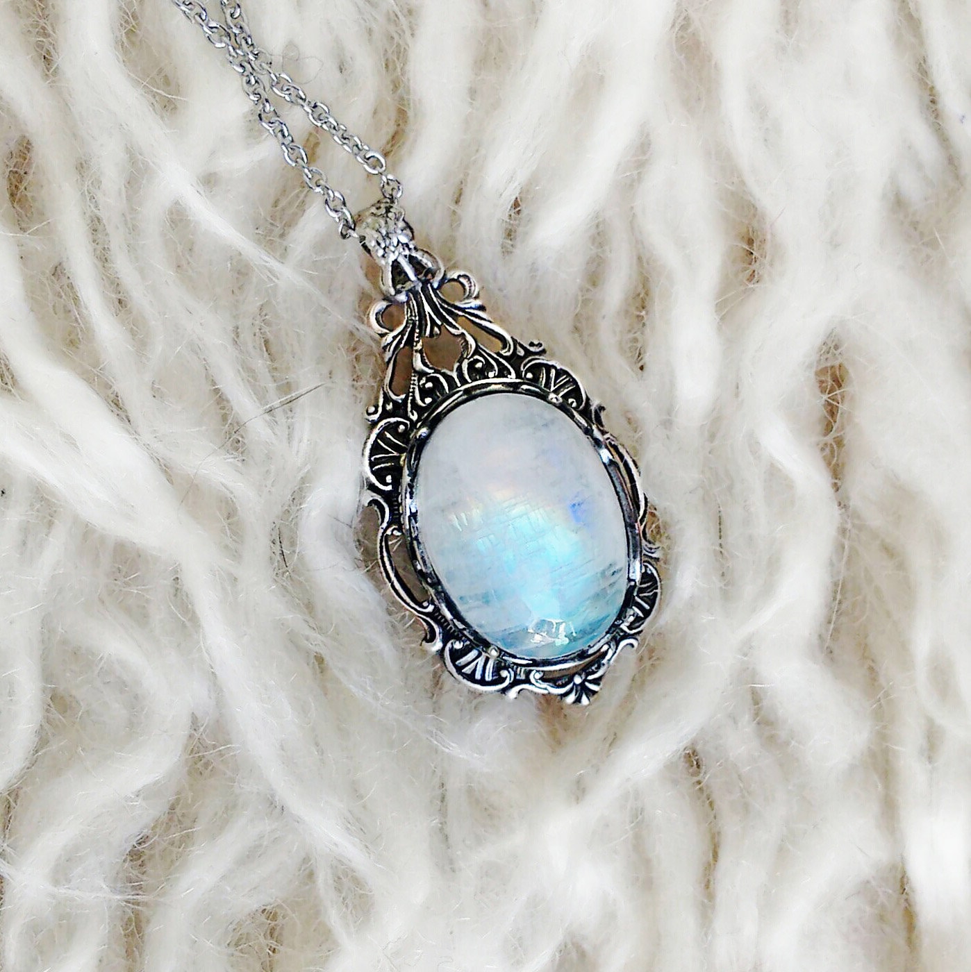 •ALCHEMY• rainbow moonstone + laurel coin sterling silver necklace (28