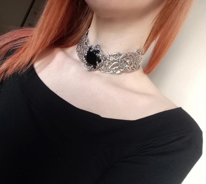 Black choker, Gothic choker, Victorian Necklace, Metal choker, Victorian Gothic jewelry choker necklace image 2