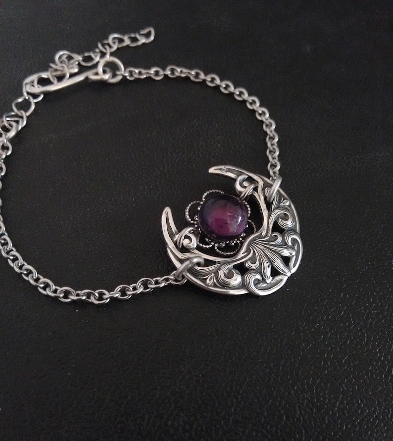 Celtic Amethyst Bracelet for women Silver Witchy Jewelry Crescent \u039coon Bracelet