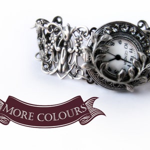 Vintage Watch, Silver womens watch with Gray Crystals, unique watches for women, gothic watch image 1