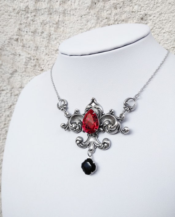 Red Swarovski Gothic Necklace Gothic Jewelry Silver | Etsy