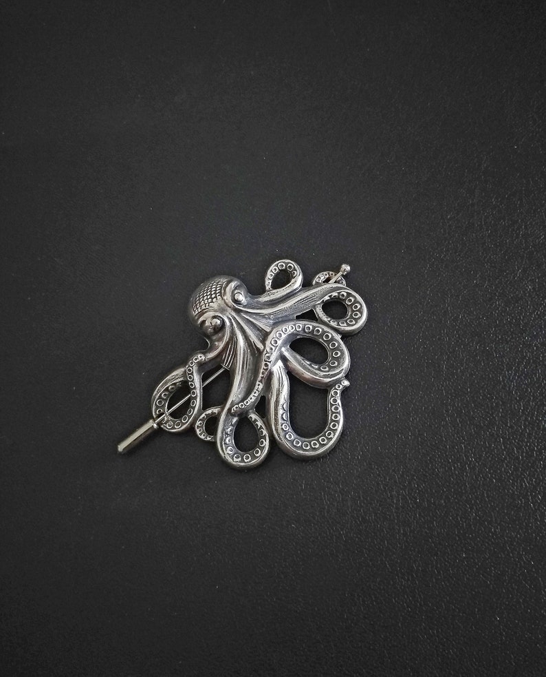 Octopus Brooch, Shawl Pin, Kraken Scarf Pin Hair Pin Silver, octopus pin, Sweater Cardigan, steampunk jewelry image 1