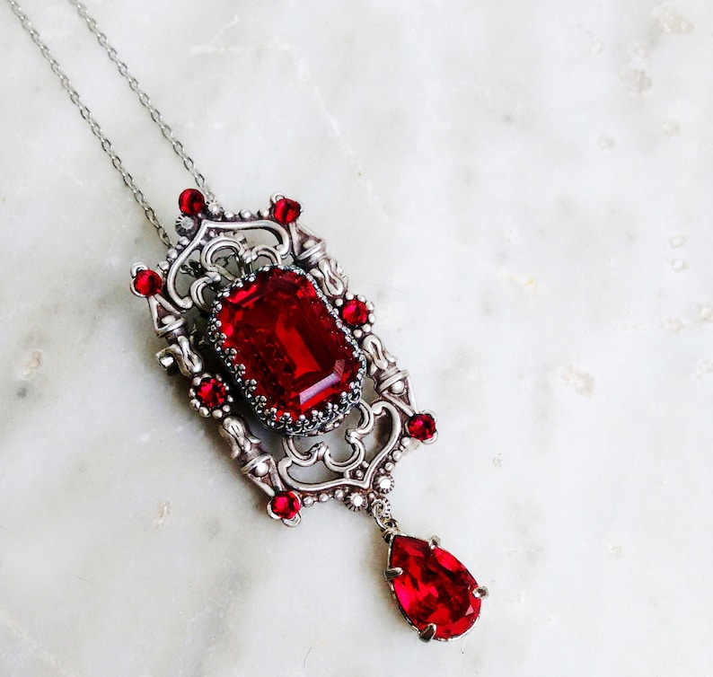 Red Swarovski Necklace for women Silver Gothic Jewelry | Etsy