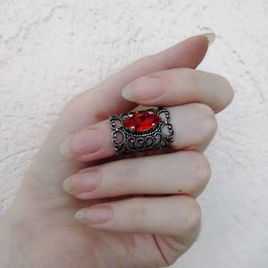 Red Knuckle Ring Silver Filigree Midi Ring Gothic Ring Victorian Gothic Jewelry image 8