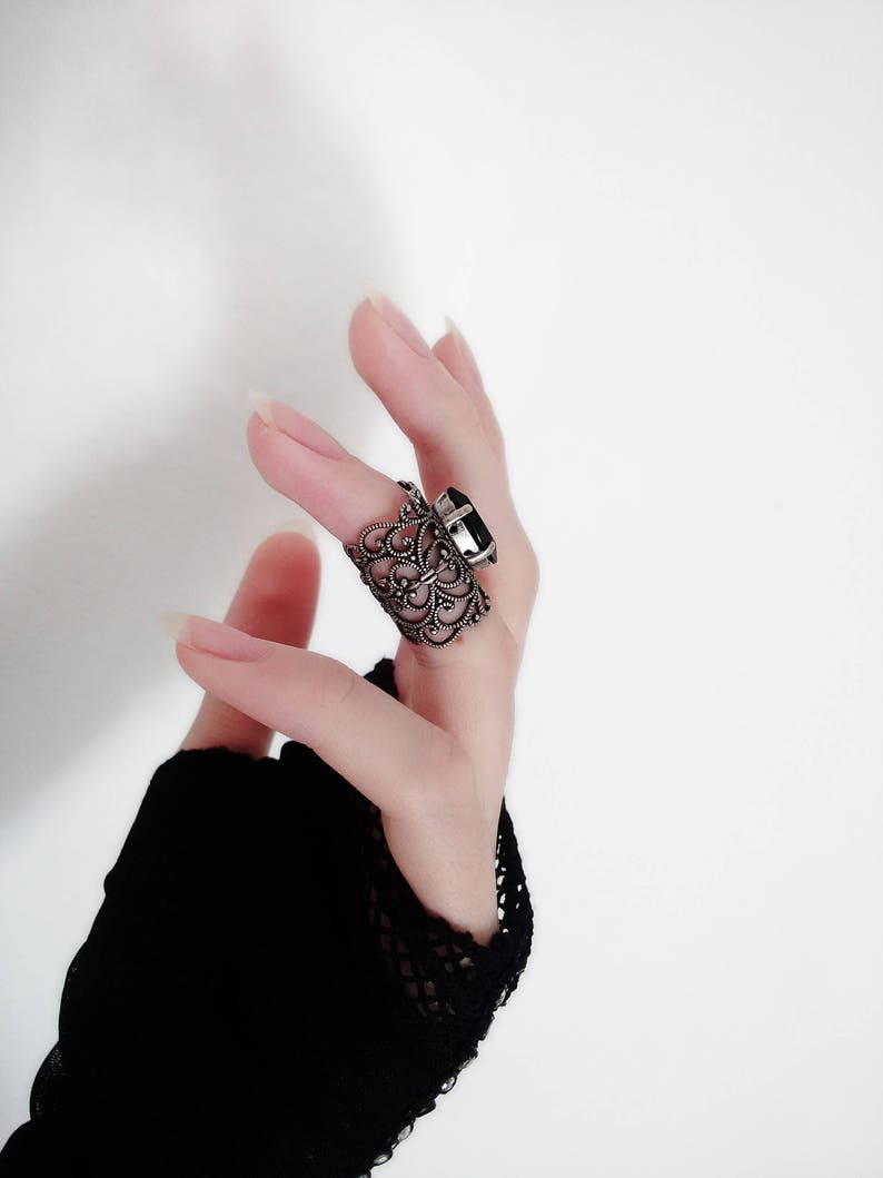 Red Knuckle Ring Silver Filigree Midi Ring Gothic Ring Victorian Gothic Jewelry image 7