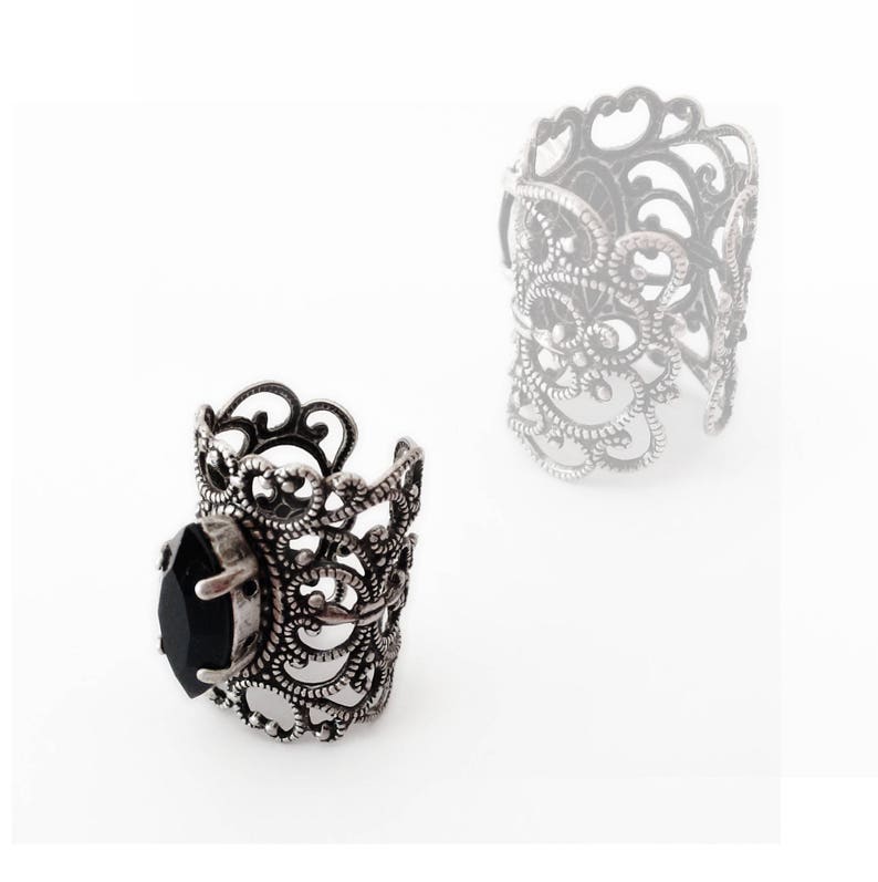 Red Knuckle Ring Silver Filigree Midi Ring Gothic Ring Victorian Gothic Jewelry Black