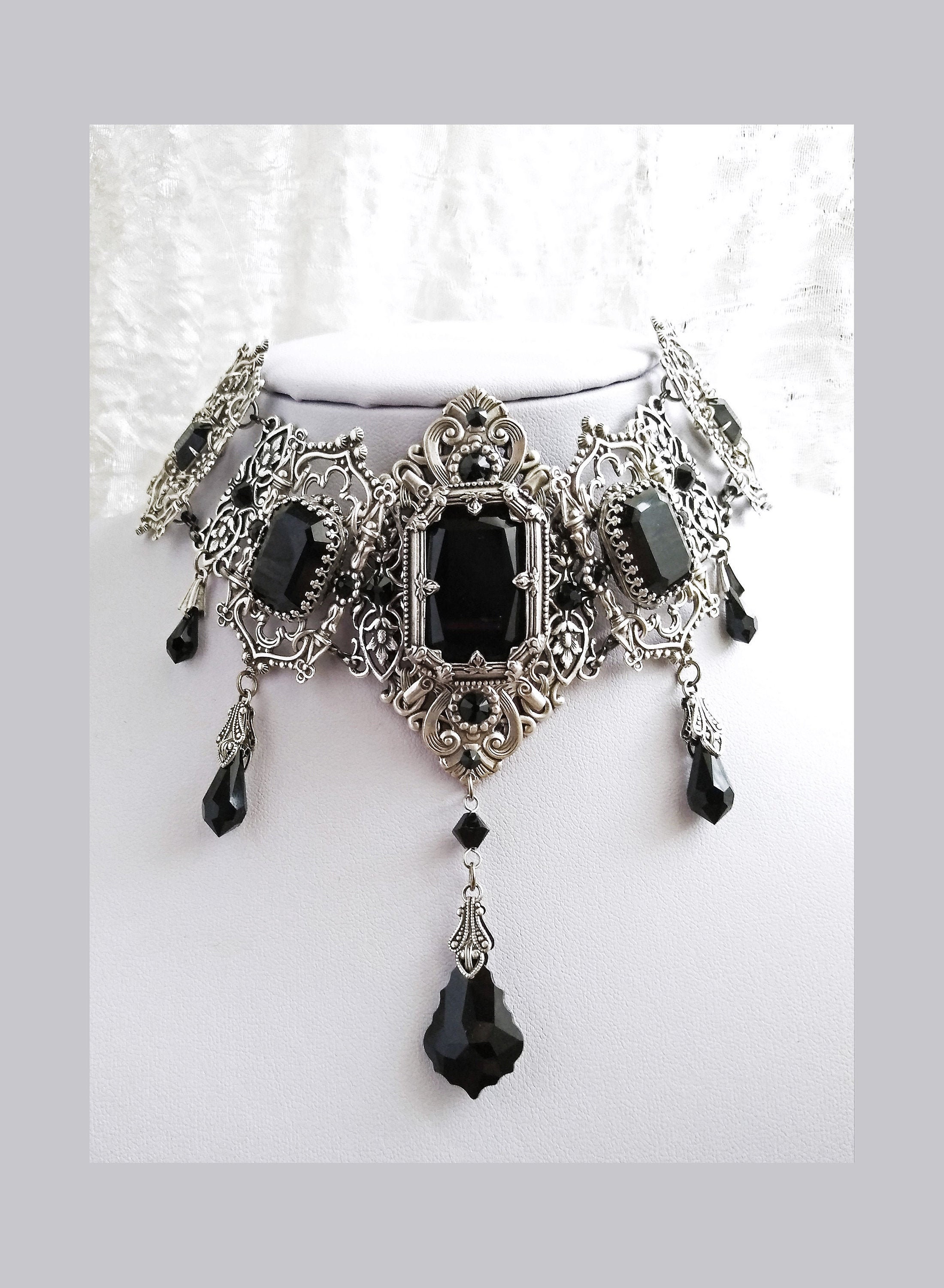 Gothic Victorian Necklace Choker Medieval Renaissance Silver Jewelry Steampunk 