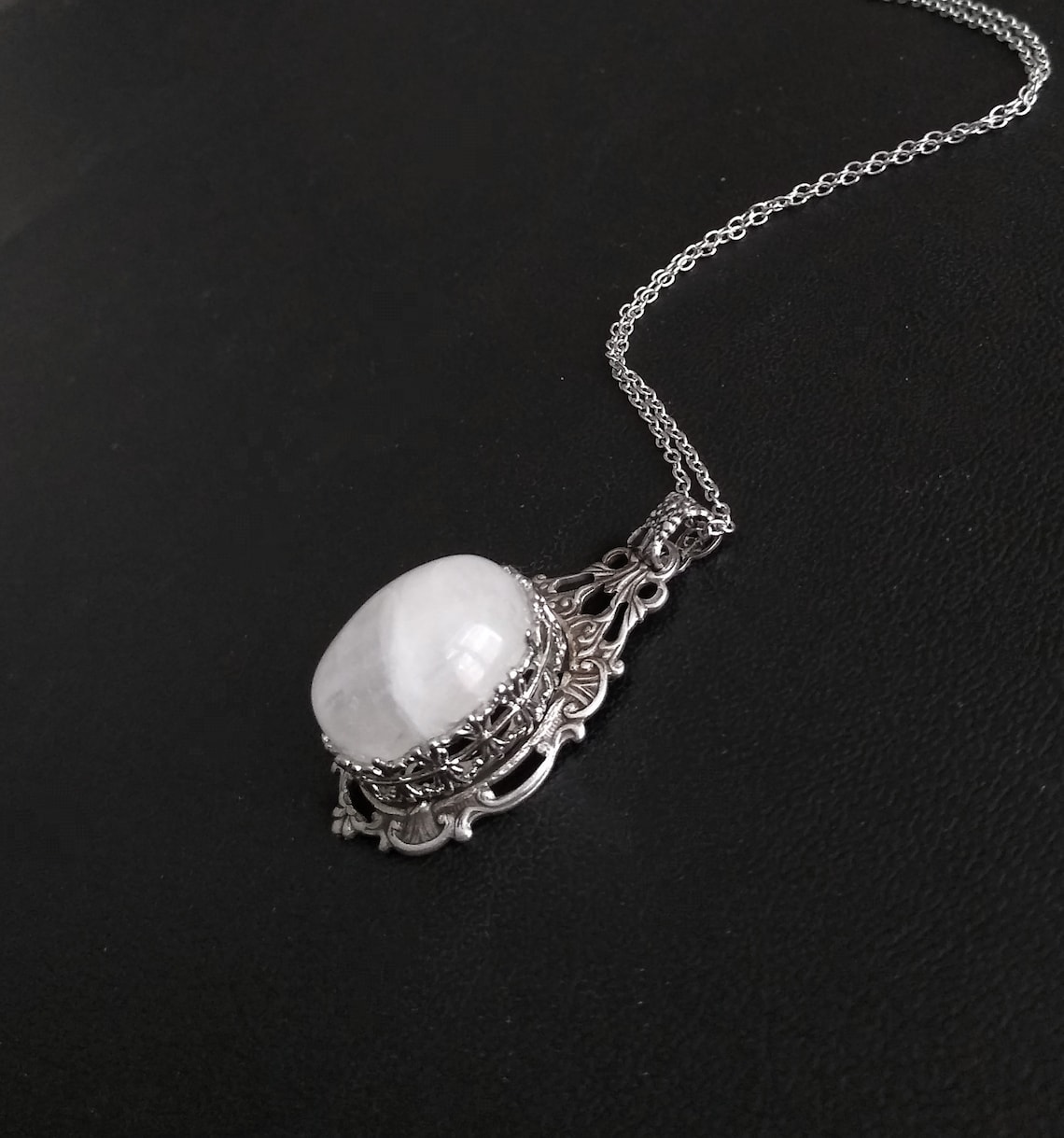 •ROOT• rainbow moonstone + silver necklace (various lengths)