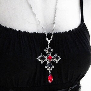 Gothic Cross Necklace, Black cross Necklace, Gothic Jewelry, Silver Pendant Womens Mens image 2