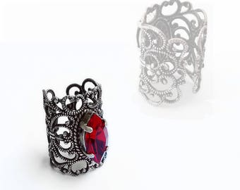 Red Knuckle Ring Silver Filigree Midi Ring Gothic Ring Victorian Gothic Jewelry