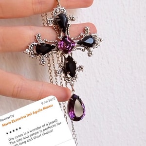 Gothic Cross Necklace, Large Cross Pendant, Purple and Black Cross Necklace, Gothic jewelry image 5