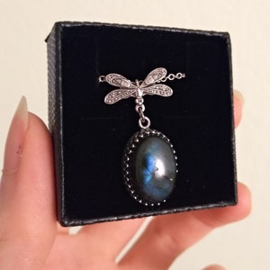 Blue Labradorite Necklace, Gothic Jewelry, Silver Dragonfly Jewelry image 4