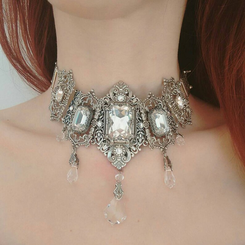 Crystal Wedding Choker Necklace Gothic Choker Silver Gothic Etsy