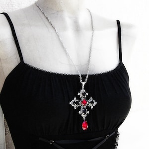 Blue Cross Pendant, Large Gothic cross necklace, Blue and Black crystal, Gothic jewelry 画像 5