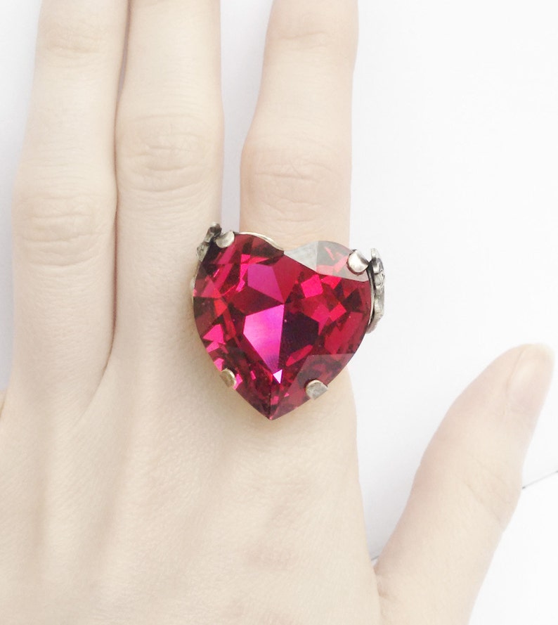 Swarovski Pink Heart Ring Gothic Ring Fuchsia Gothic Jewelry Etsy