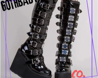 GOTHBABY | Black Shiny Leather Gothic Punk Platform Boots Woman's Boots