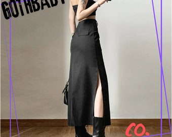 GOTHBABY | Black Gothic Long Skirt With Split Leg Details