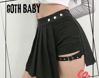 GOTHBABY Gothic Skirt with Leg Belt Detail | Y2K Fashion | Black Gothic Belt