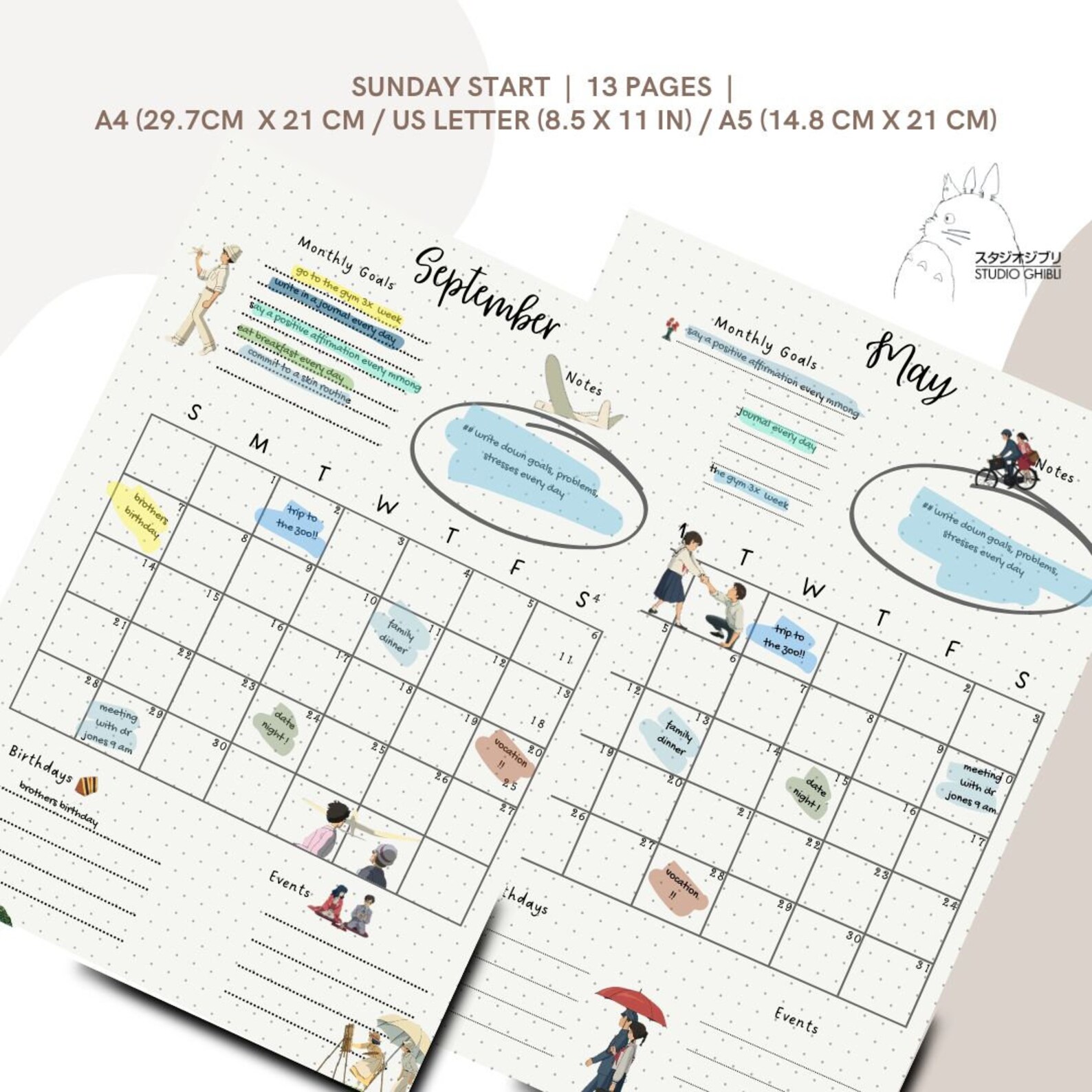 2025 Monthly Calendar Studio Ghibli Calendar 2025 Calendar Printable