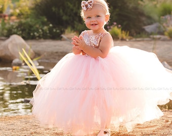 Toddler Flower Girl Dress, Baby Girl Tutu Dress, Pink Tutu Dress - Sequin Sleeveless Ballgown Style