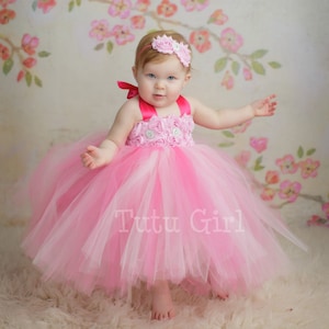 Pink Tutu Dress Flower Girl, Toddler, Baby, Custom Length tulle dress
