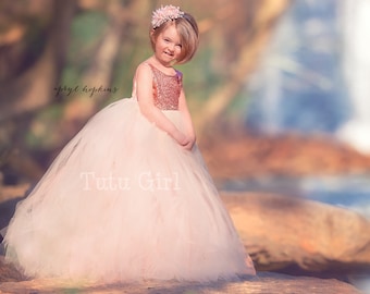 Sequin tutu dress, Rose Gold Bodice and Blush tulle skirt - Sleeveless Style - Custom for your little girl!