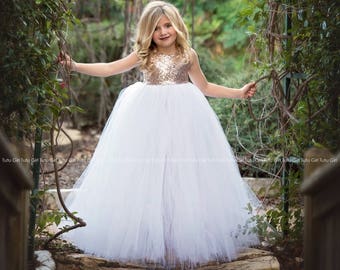 Flower Girl Dress Rose Gold Tulle Flower Girl Tutu Dress, Gold Blush Sequins, Rose Gold Flower Girl Tulle Dress