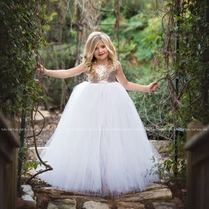 Flower Girl Dress Rose Gold Tulle Flower Girl Tutu Dress, Gold Blush Sequins, Rose Gold Flower Girl Tulle Dress