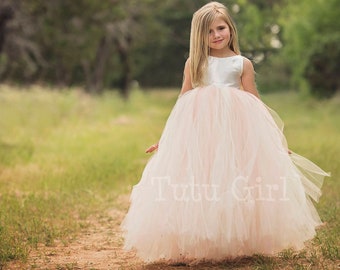 Sleeveless Ivory Blush Flower Girl Tutu Dress