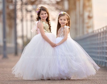 One Strap Sequin Tutu Dress - Custom Gold Tulle Gown - Flower Girl Dress