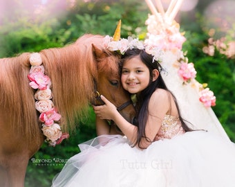 Girls White Tulle Dress, Flower Girl Tutu Dress with Rose Gold Sequins - One Shoulder Style