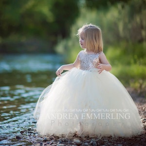 Champagne Flower Girl Dress, Champagne Tutu Dress, Champagne Tulle Flower Girl Bridal White Skirt