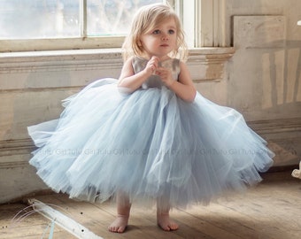 Gray Flower Girl Dress, Grey Tulle Flower Girl Dress, Tutu Flower Girl Dress Tulle Long, Gray Tutu Dress, Classic & Elegant Sleeveless Style