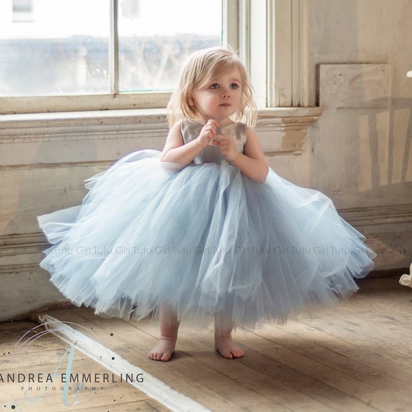 Gray Flower Girl Dress, Grey Tulle Flower Girl Dress, Tutu Flower Girl Dress Tulle Long, Gray Tutu Dress, Classic & Elegant Sleeveless Style